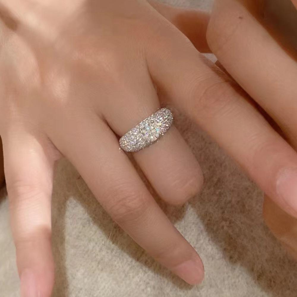 Gypsy Full Diamond Dense Diamond Ring Women's Light Luxury Niche Design Advanced Sense 925 Sterling Silver Thick Platinum Plated Ring