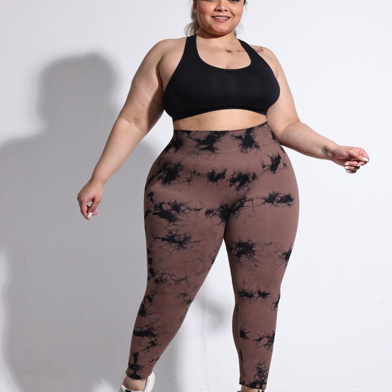 Plus Size High Waist Yoga Leggings Women Tie Dye Compression Workout Pants With Peach Effect Running Fitness Cycling
