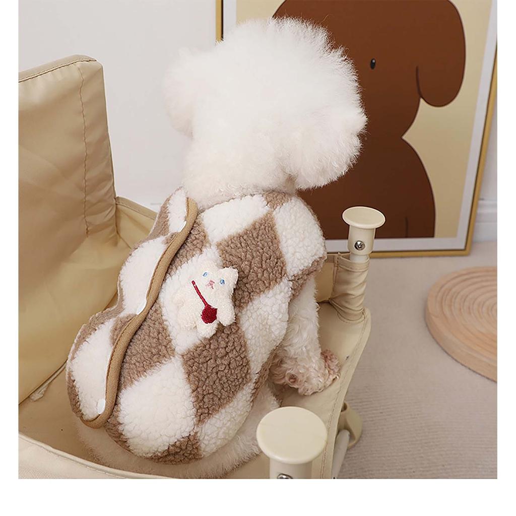 Жилет в ромбовидную клетку Одежда для домашних животных, одежда для маленьких молочных собак, маленьких собак и зимняя теплая одежда для ног