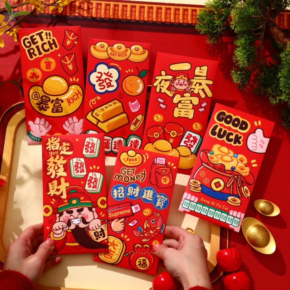 6Pcs Cartoon Chinese Snake Year Red Envelope New Year Money Envelope Spring Festival