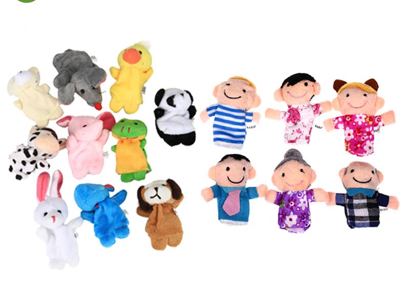 16Pcs Cartoon Animal Family Finger Puppets  Soft Plush Toys for Kids, Baby Shower Favors & Interactive Dolls for Boys & Girls