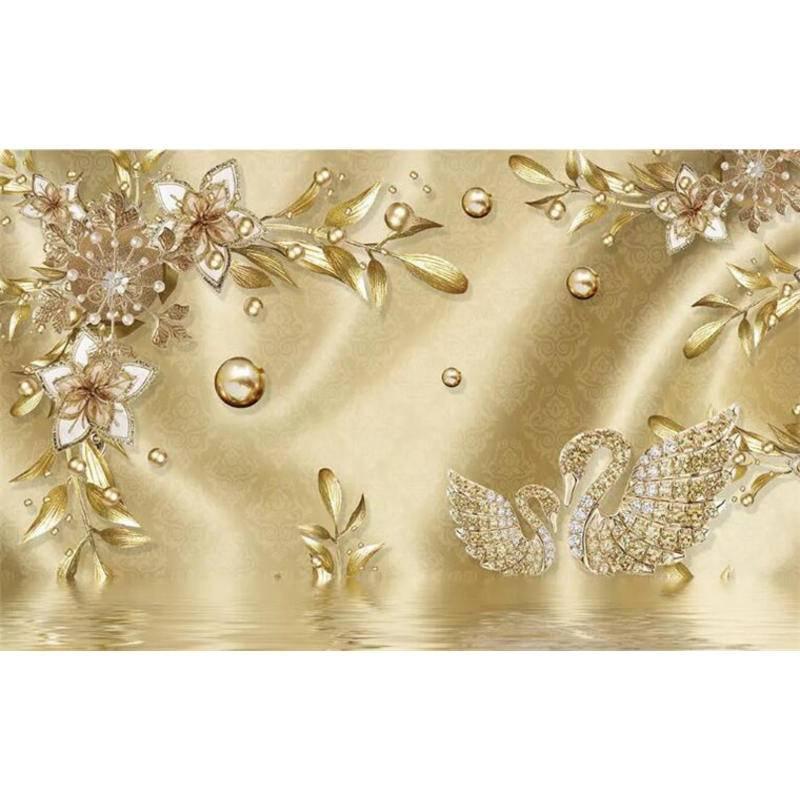 Фото обои 3D стерео золотой цветок драгоценный камень в европейском стиле Роскошные фрески Гостиная ТВ фон настенная живопись