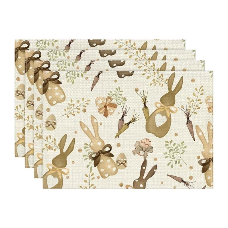 Пасхальный набор из 1/4 салфеток под приборы с рисунком кролика-моркови в стиле «Буффало», 30 x 45 см, весенние банкетные салфетки, моющиеся салфетки под приборы, украшение для кухонной вечеринки