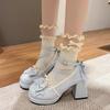 Small Leather Shoes Bow Cute Mary Jane Shoes 2025 New Loli Women Sweet Lace Edge Thick Heel Buckle Leather Shoes