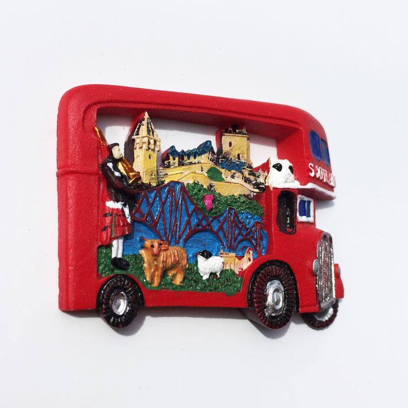 Scottish Scenic Double Decker Bus In The UK Resin Fridge Magnets Stickers Handmade Creative Souvenirs Home Decoration
