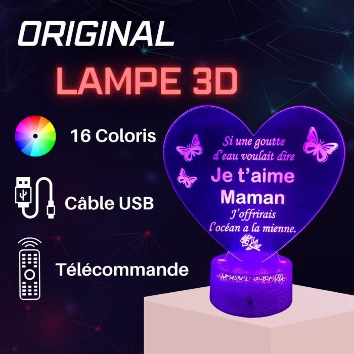 Lampe de Chevet 3D LED Cadeau Mere Maman Amour, Veilleuse changement de Couleurs, Lampe tactile Noël Anniversaire fete