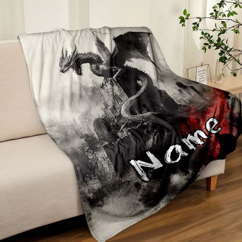 Black Dragon Takes Over The Castle Customize Your Name Blanket Used For Chair Office Sofa Bed Camping Soft And Warm Giving Friends And Relatives