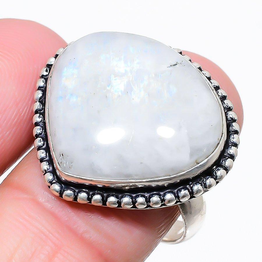 Кольцо с радужным лунным камнем из стерлингового серебра 925 пробы, размер 10,5 s2P82