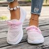 Fashion Women's Flat Sneakers Fall New Round Toe Deep Mouth Splice Mesh Lace-Up Front Soft Slip Sneakers
