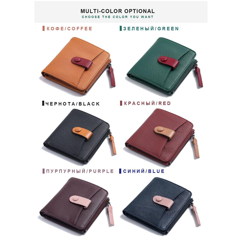 Женский кошелек из натуральной кожи с коротким абзацем, модный новый первый слой из воловьей кожи, сумка для карт, женский маленький кошелек на молнии