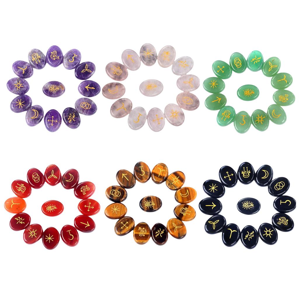 Hot Sale Laser Engraving 15*20MM Ellipse Crystal Stone Charms Gemstone 13 Pieces Set Natural Stone Little Decoration Gift