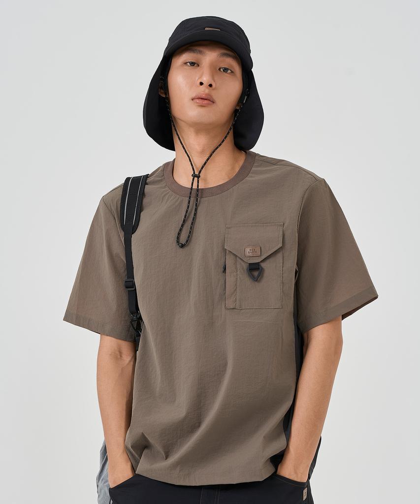 BBC EARTH Pocket Color Block Woven Round T-Shirt_Dark Grey