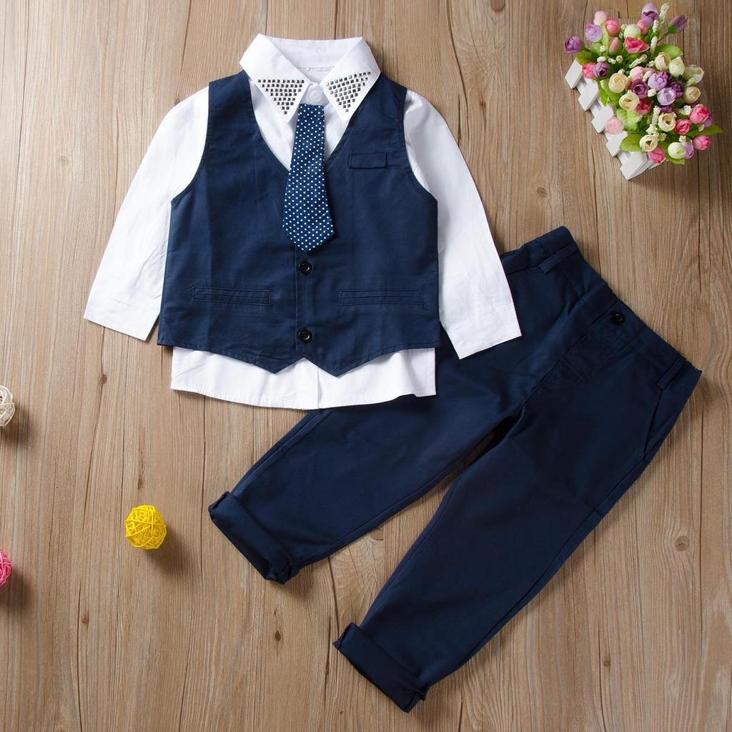 Toddler Kid Boy Tops Shirt Waistcoat Tie Pants Formal Suit Outfit Clothes Set