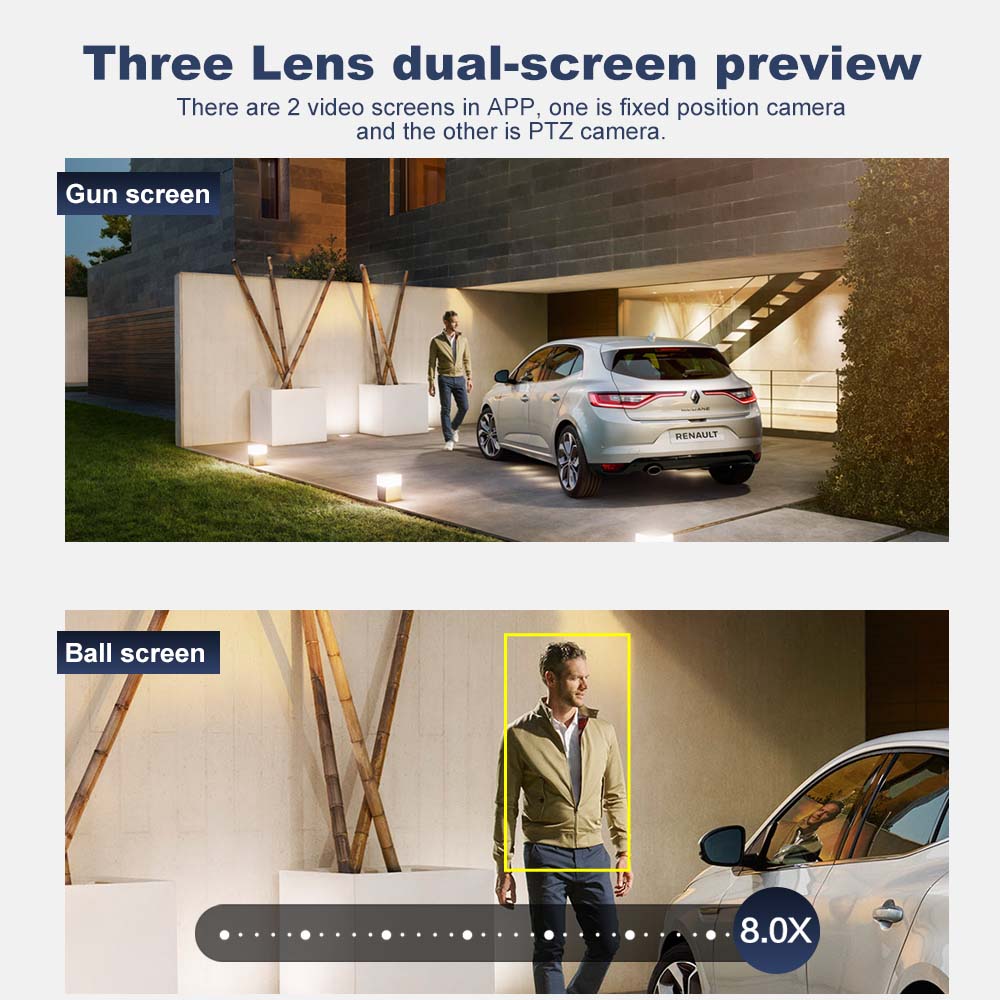 Новая IP-камера EU 12MP 6K WiFi с тремя объективами и двойным экраном, уличная PTZ-камера, 8-кратный зум, защита домашней безопасности, беспроводное Wi-Fi видеонаблюдение