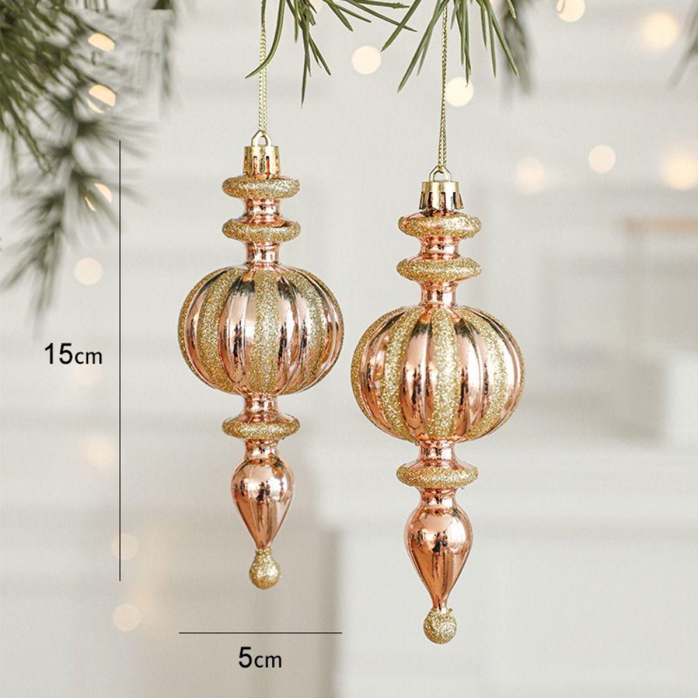 2PCS Plastic Christmas Hanging Decoration Pink&Gold Xmas Baubles Christmas Tree Ornament Christmas