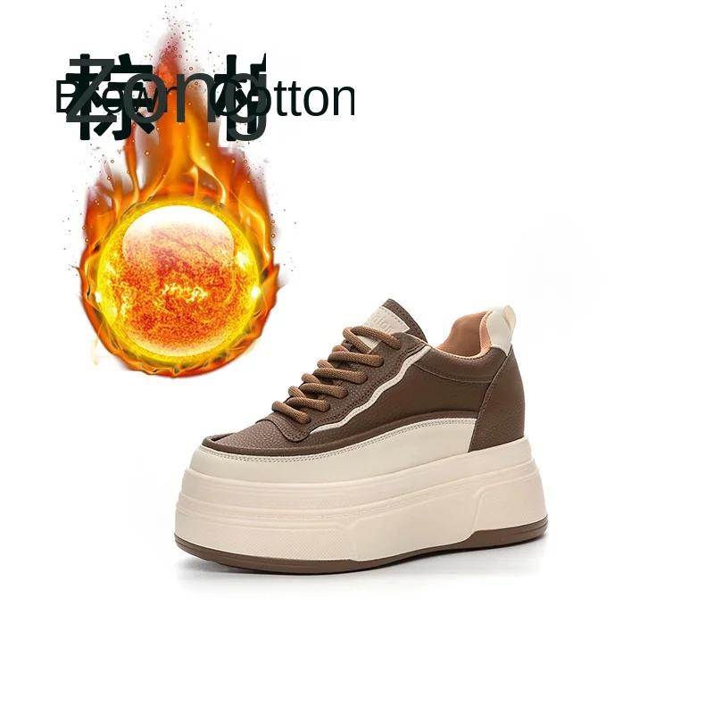 Весенние туфли на танкетке, маленькие белые туфли, женские туфли на толстой подошве «маффин», увеличивающие рост, повседневные маленькие мужские туфли, одинарные туфли, зимние ботинки