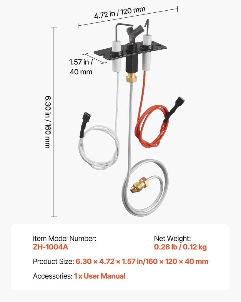Gas Pilot Assembly, OE 2090-012, 2198-012, SRV2090-012 Fireplace Gas Pilot Assembly, Natural Gas Ignition Replacement, Fit Heatilator, Heat & Glo,