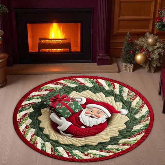 Рождественский Санта Гном Стеганый Круглый Коврик Праздничный Ковер Нескользящая Основа Придверный Коврик Гостиная Ванная Кухня Абсорбирующий Коврик