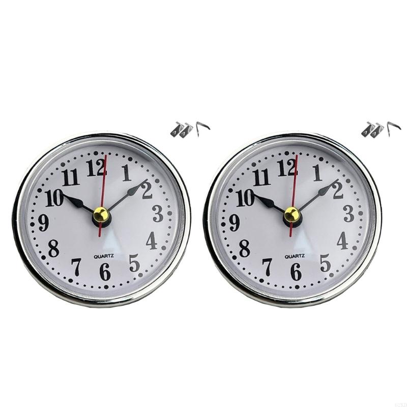 62KD Mini Clock Insert 65mm Round Movement White Face with Gold or Silver Trim Easy To Read Arabic/Optional Numerals