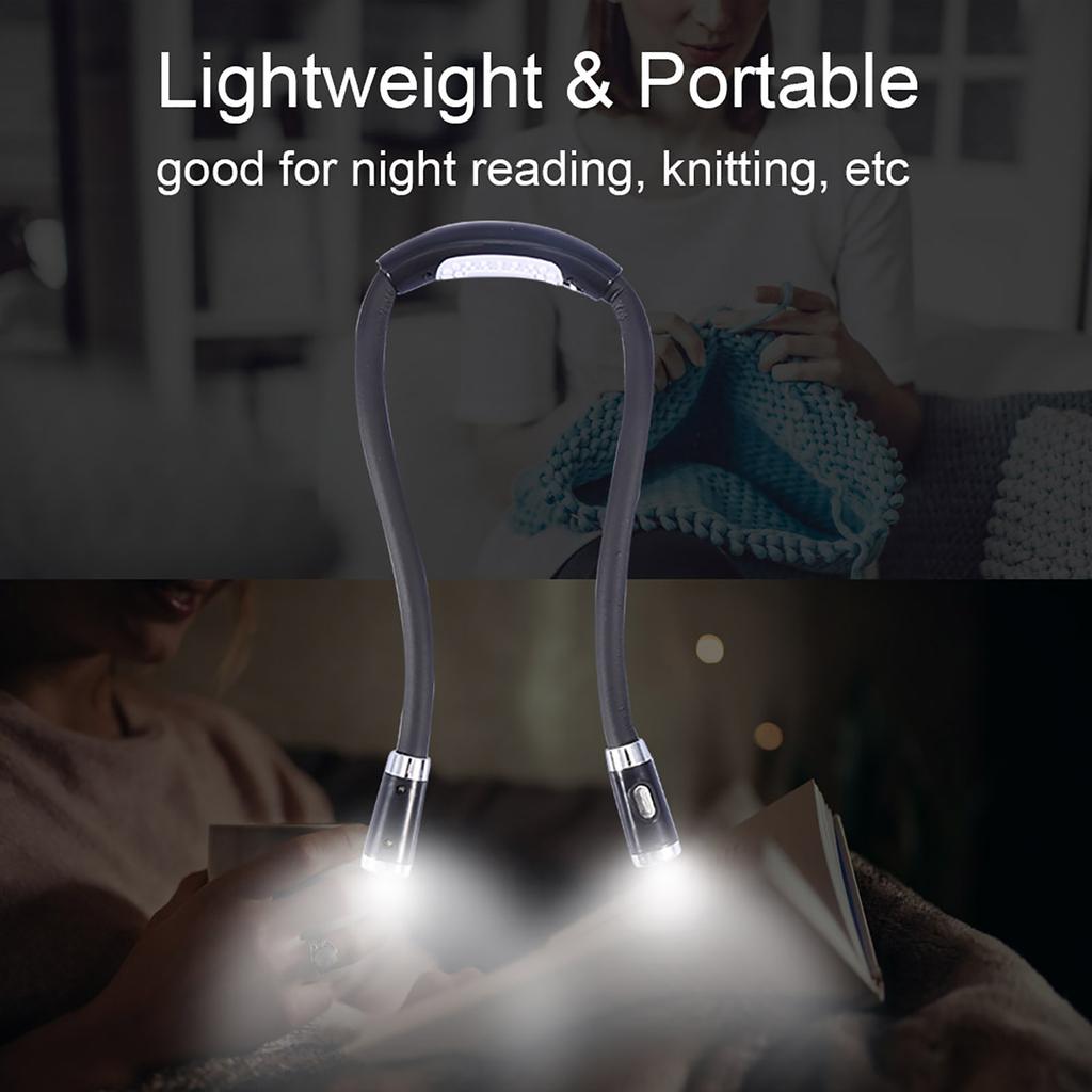 Flexible Neck Hanging Hug LED Light Hands Free Adjustable Bendable Lamp Night Reading (Black)