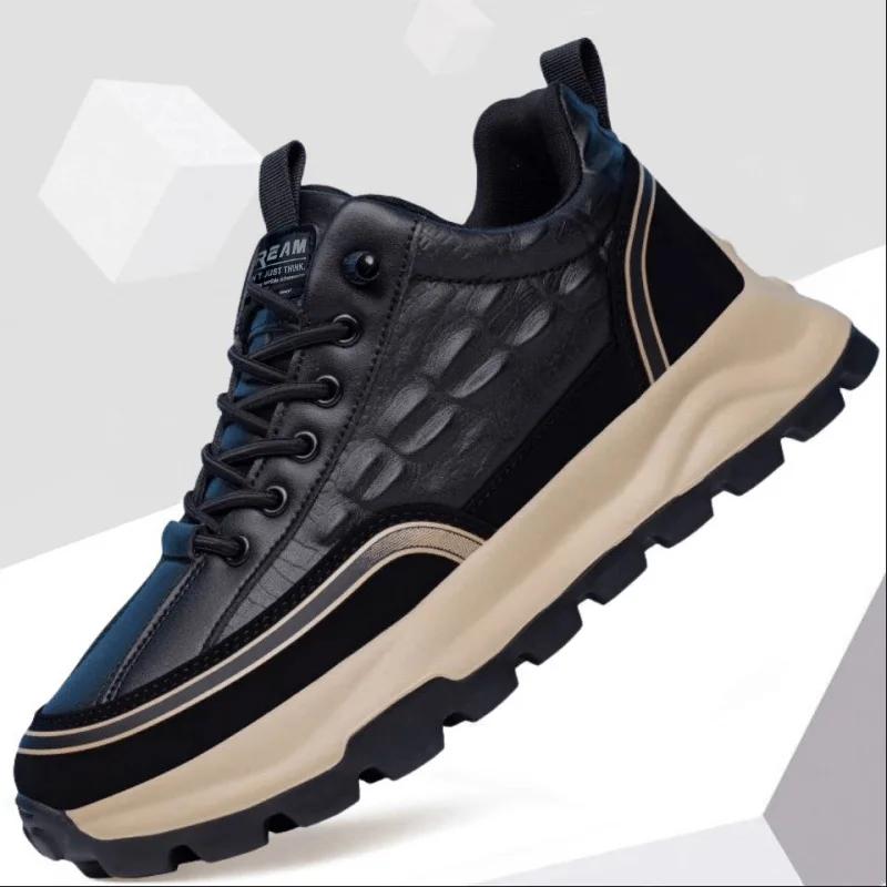 Fashion Discounted New Sports Shoes for Men with Anti Slip and Wear-resistant Leather Surface and Crocodile Pattern Casual Running Shoes