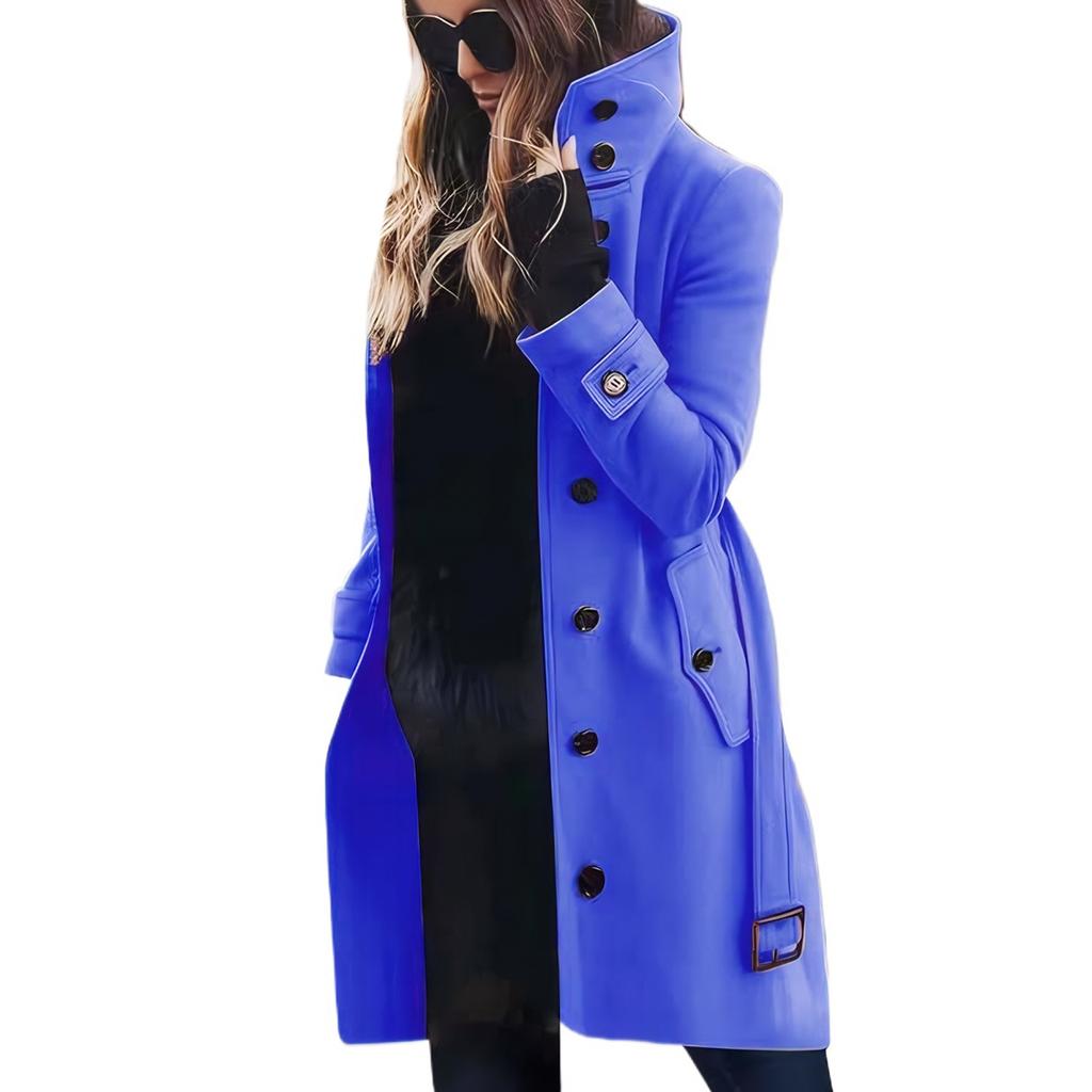 Женская шерстяная куртка больших размеров с воротником-стойкой на пуговицах