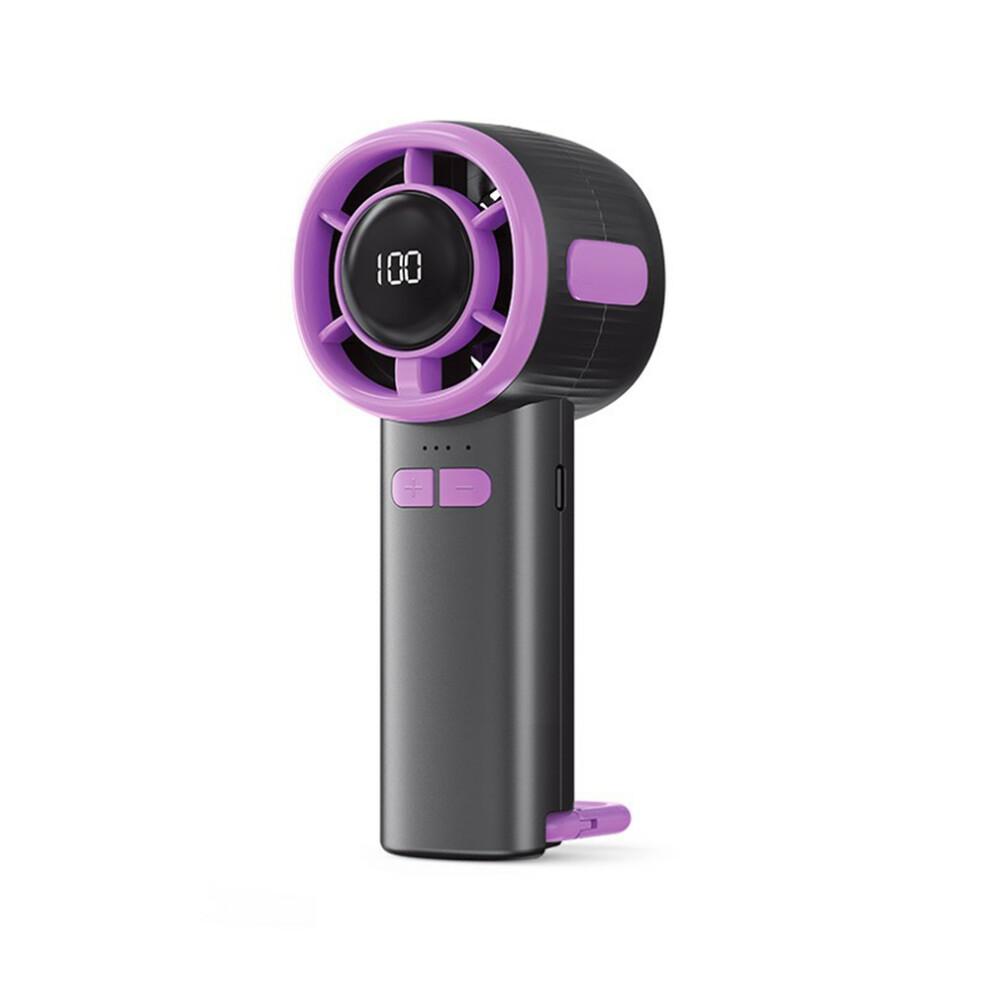 (Black/Purple) High Speed Handheld Fan USB Digital Display Portable Cooling Fan with Carabiner,CE Certified
