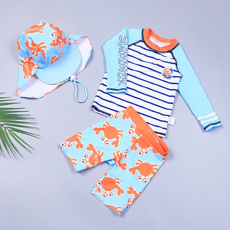 Kids' Boys' Cartoon Swimsuit Set - Split Design with Long & Short Sleeves