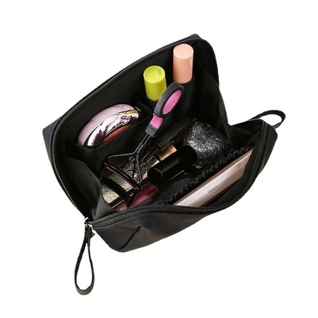 Alpha Depot Compact Makeup Pouch for Makeup Small and Nylon Storage Bag for Business Trips and Travel Cosmetics, Tools, Items, Toiletries, (Black)