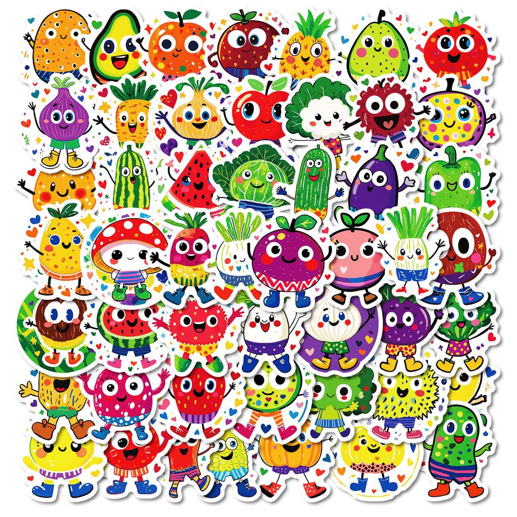 50 Cartoon Cute Fruit And Vegetable People Graffiti Stickers Personalized Creative Tablet Decorative Stickers
