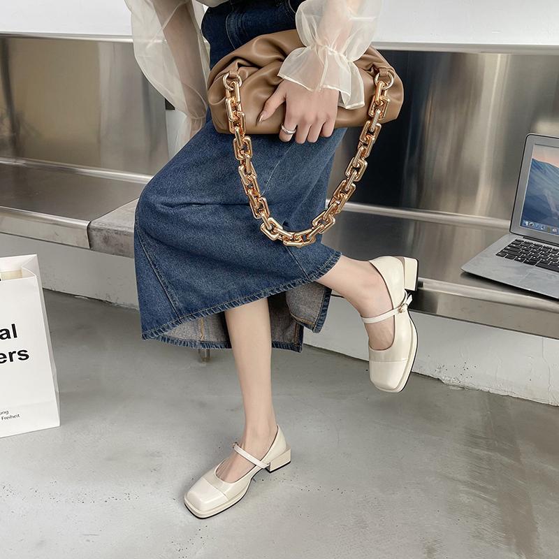 Туфли Мэри Джейн. Женские весенне-летние нишевые туфли с темпераментом на одинарной платформе. Туфли на толстом каблуке в стиле ретро. Французский квадратный носок. Маленькие кожаные туфли на низком каблуке.