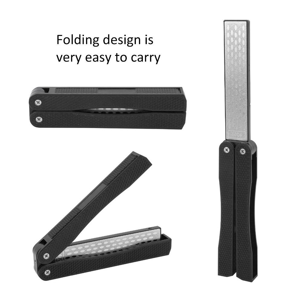 2 Pcs Durable Diamond Folding Sharpener 400/600 Grit Fan Shaped Knife Sharpener Non-Slip Pocket Sharpener Garden Tool