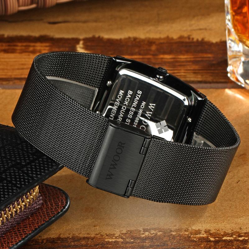 WWOOR Top Brand Men's Watches Business Luxury Square Men Quartz Clock Waterproof Date Stainless Steel Ultrathin Watch For Men
