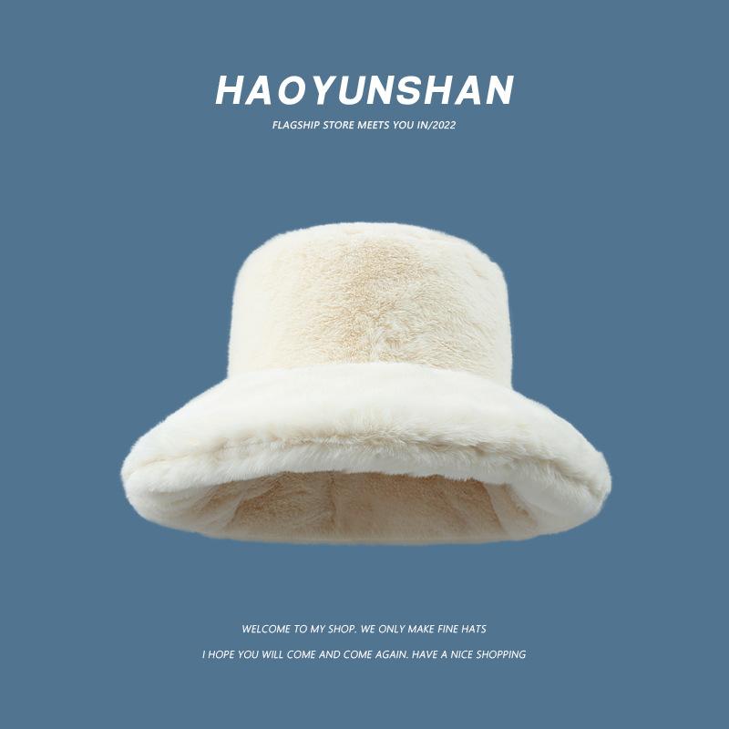 Oversized Plush Fluffy Bucket Hat Women Female Fashion Faux Fur Autumn Winter Hat Large Warm Clouds Fisherman Cap Luxury Hat