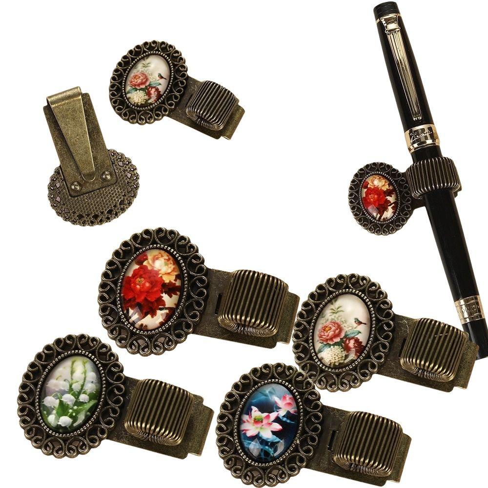 Multi-functional Pen Loop Holder Metal Vintage Floral Pen Clip Pencil Holder Student Stationery