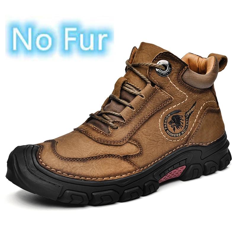 Модные походные мужские ботинки, новые кожаные походные ботинки для мужчин, нескользящие повседневные ботинки в стиле ретро, зимние теплые удобные кожаные мужские ботинки