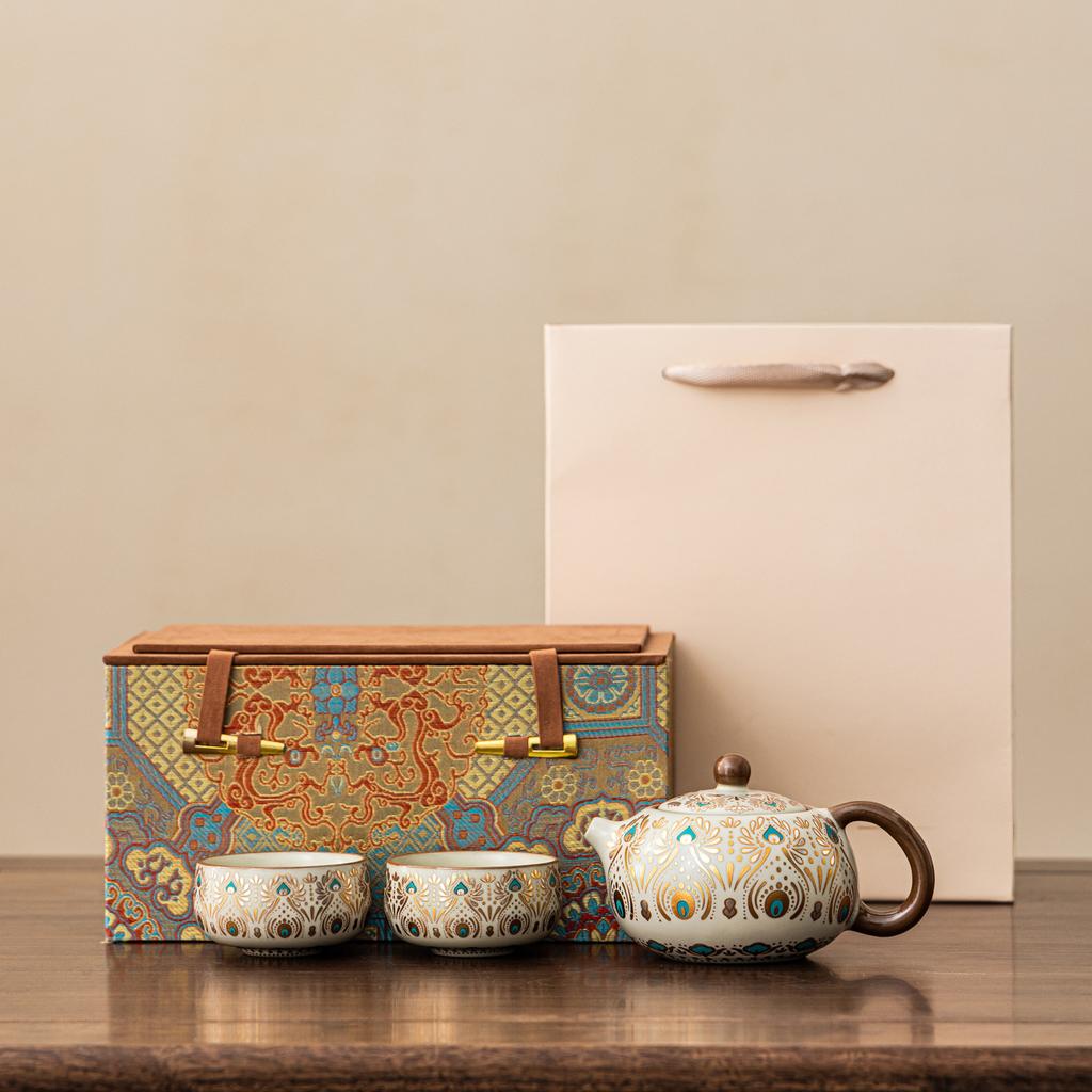 Merchandise Huang Ru Kiln Dunhuang Fengling Xishi Pot Tea Set Gift Box Light Luxury Business Banking Company High-end Gifts
