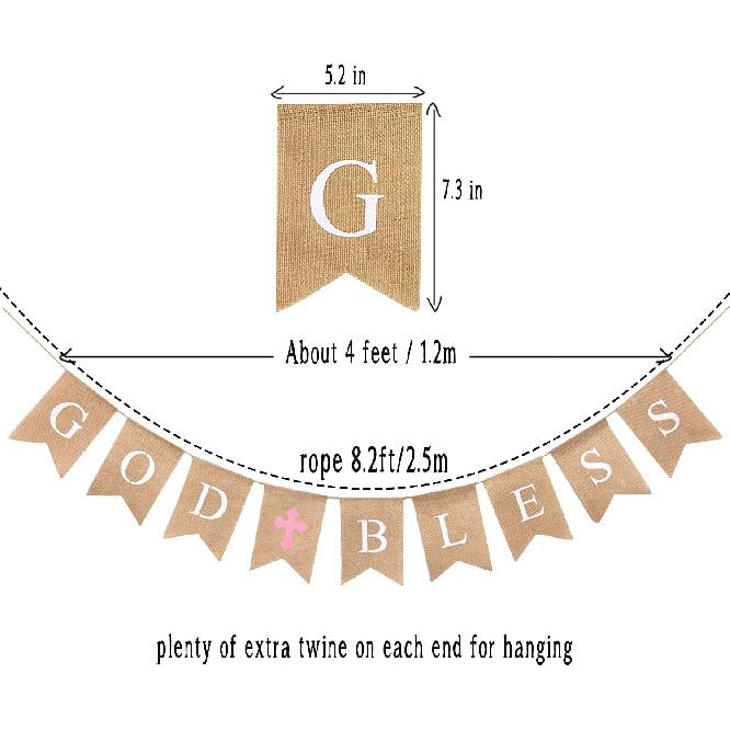 CHRORINE Baptism Decorations First Communion Confirmation Decorations Bautizo Decorations God Bless Banner (Pink)