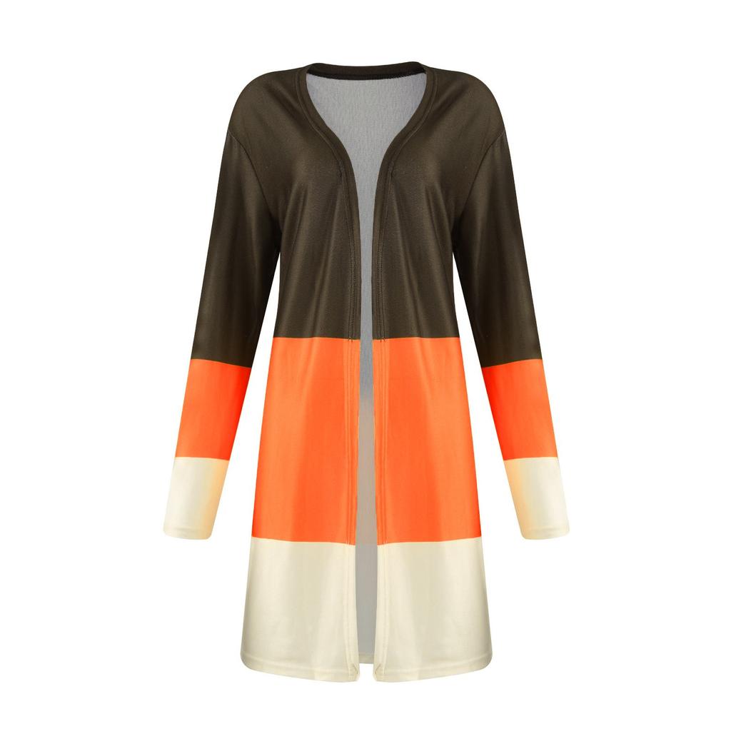 Женский цветной полосатый карман с длинным рукавом, повседневная вязаная верхняя одежда, кардиган, свитер