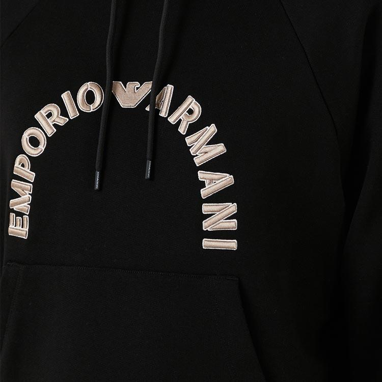 Emporio Armani Свободная толстовка с капюшоном и длинным рукавом с принтом букв Мужские топы Черный 6R1ME9-1JWPZ-00C5