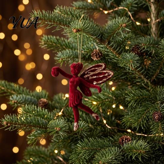 Seasonal Garland Door Decorations Flocked Christmas Ornaments with Gold Edging, Retro Red Velvet Hanging Exquisite Tree Pendants Decoration,