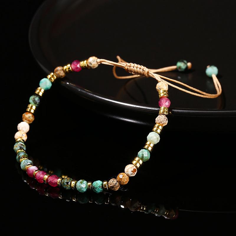 Cut Natural African Turquoise Colored Chalcedony Braided Bracelet Girl's Personality Joker Jewelry.