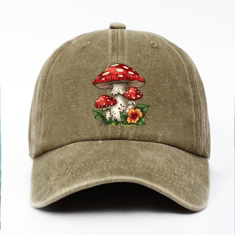 Mushroom Print Baseball Cap Unisex Adjustable Polyester Casual Sun Protection Outdoor Hat