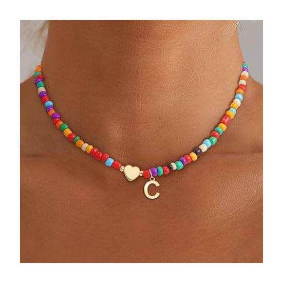 Колье-чокер с бусинами для женщин, разноцветное колье с бусинами, колье с подвеской-буквой, чокер с сердцем, подарок на день рождения для девочек, жены, девушки