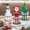 Rustic Wood Table Decorations Wooden Christmas Money Holder Stand, Santa Snowman Tree Cash Festive Desktop Clip Display, Holiday Tabletop Ornament for