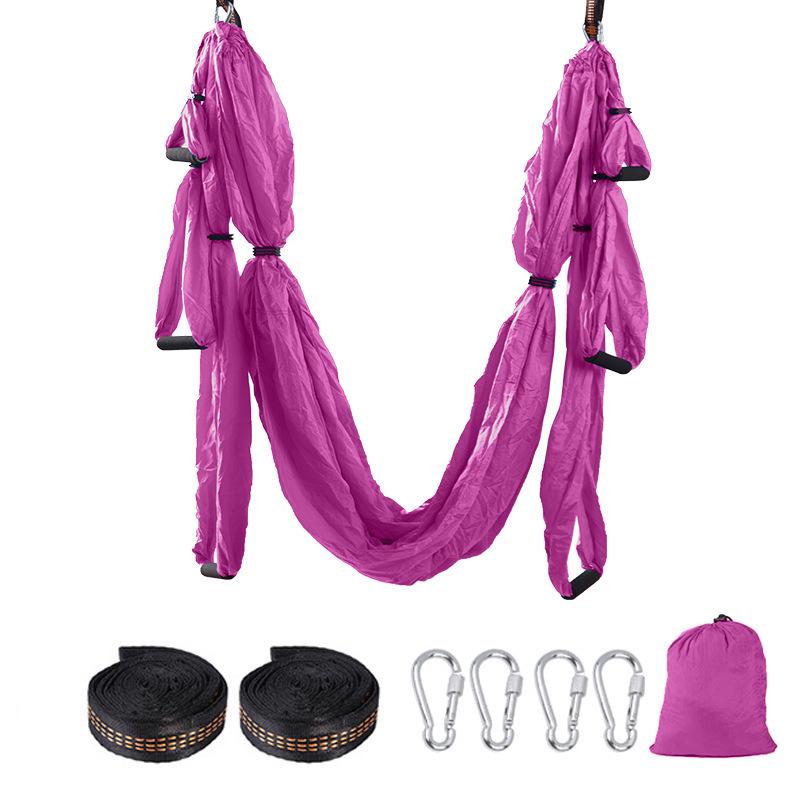 Purple Aerial Yoga Hammock Set with 6 Handles - Indoor Anti-Gravity Elastic Swing