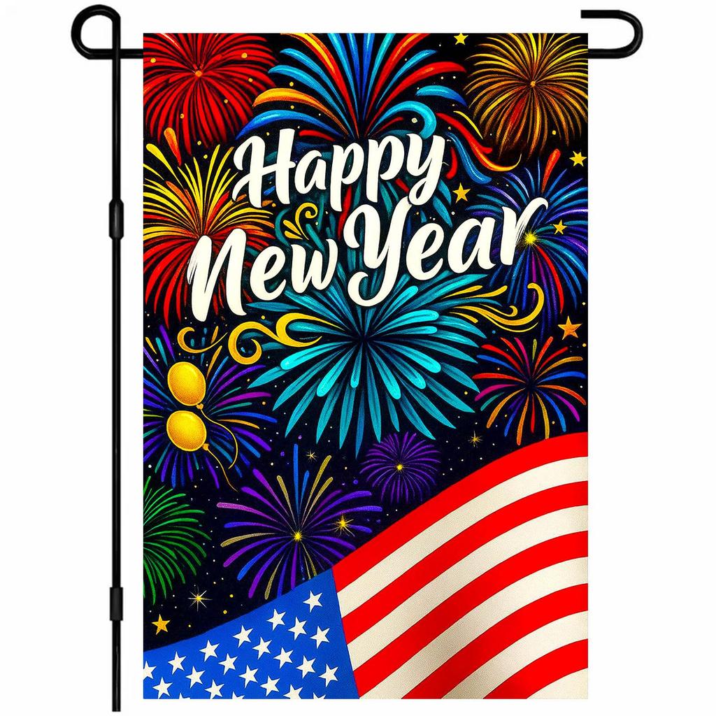 New Year's Decoration Of Garden Atmosphere With Garden Flags