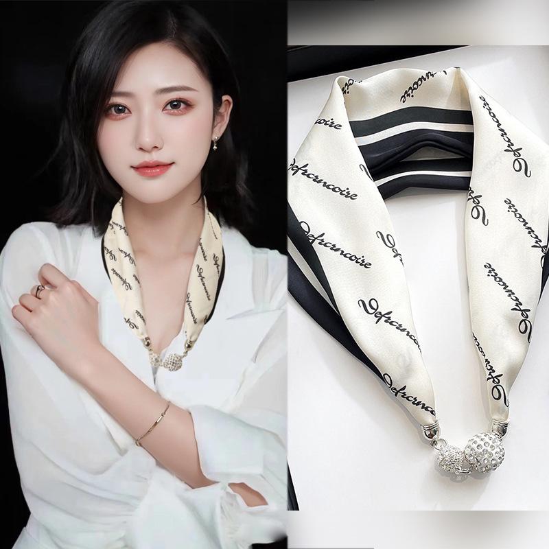Женский шелковый шарф с магнитной пряжкой — модная защита шеи на весну, лето и осень 2024 года