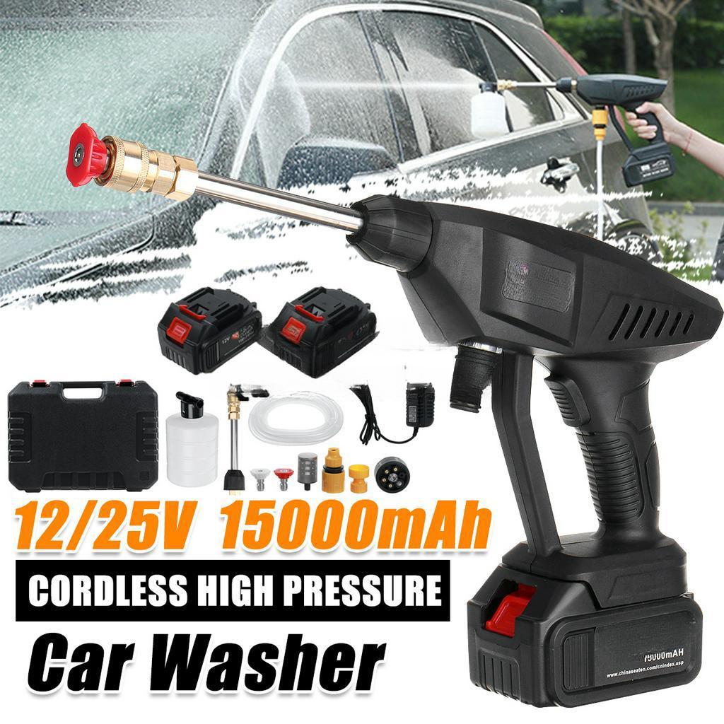 156/200W 100-240V 12V/25V Cordless Pressure Cleaner Car Washer & Water Hose Nozzle 2 Battery Outdoor