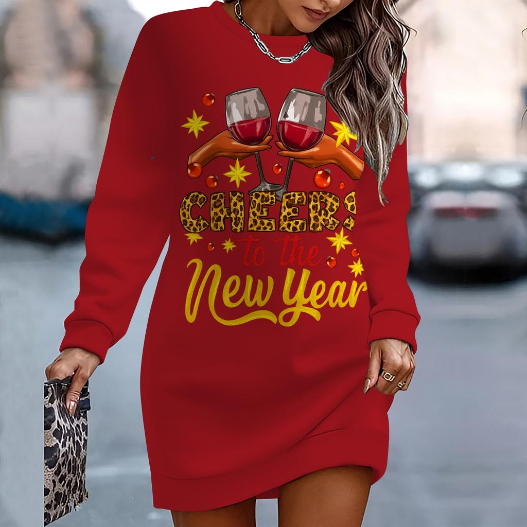 Ladies' Elegant, Fashionable, Trendy and Casual Hoodie,New Year Element Printed Three-dimensional Cut Women's Long Red Hoodie